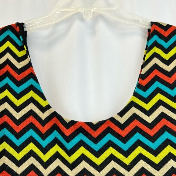 As U Wish Womens A Line Dress Blue Yellow Chevron Print Stretch Short Sleeve M - Picture 7 of 10